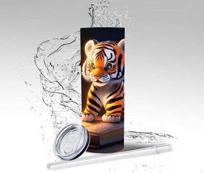 Tumbler: Baby Tiger Library Book, Sublimated 20 oz Skinny Tumbler - image2